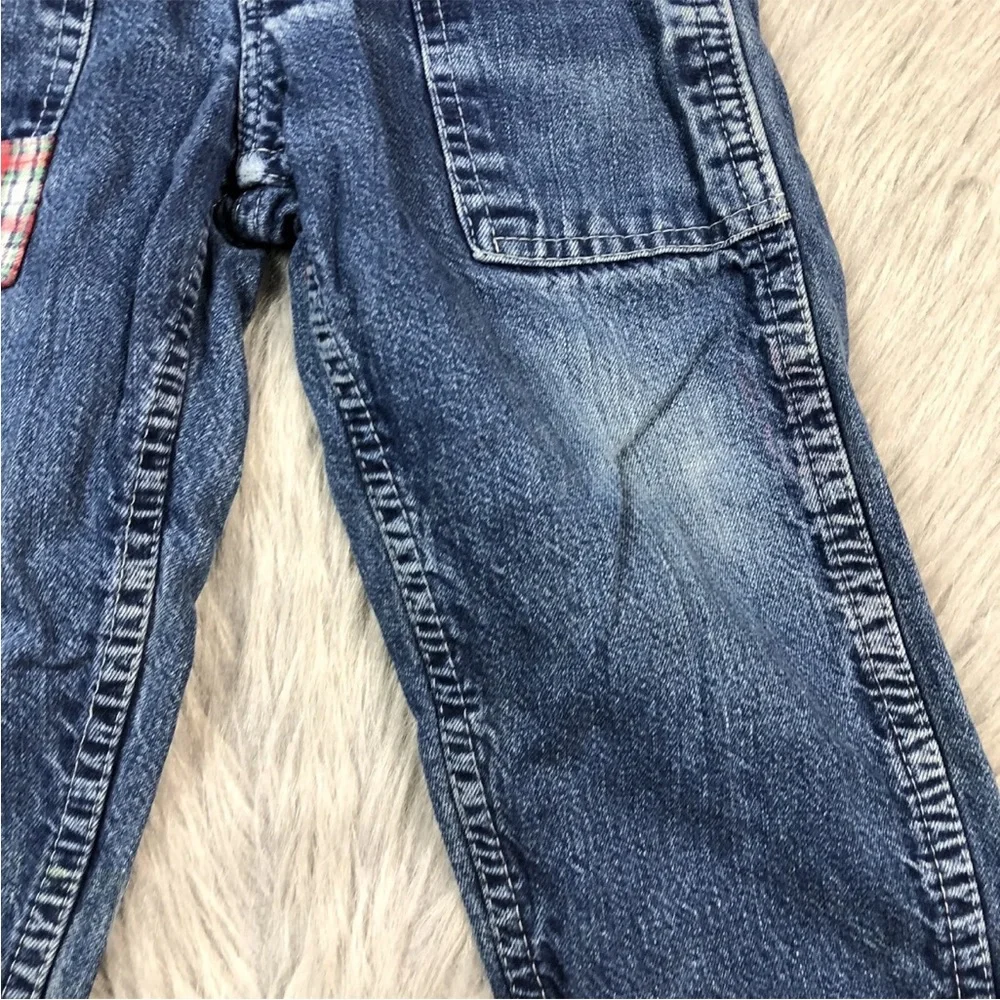 Vintage Toddler Oshkosh Bgosh Denim Blue Red Plaid Flannel Lined Overalls